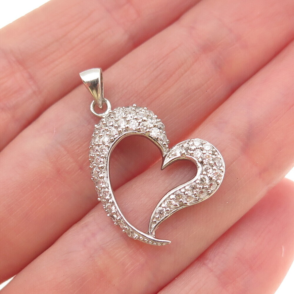 925 Sterling Silver Round-Cut C Z Heart Charm Pendant